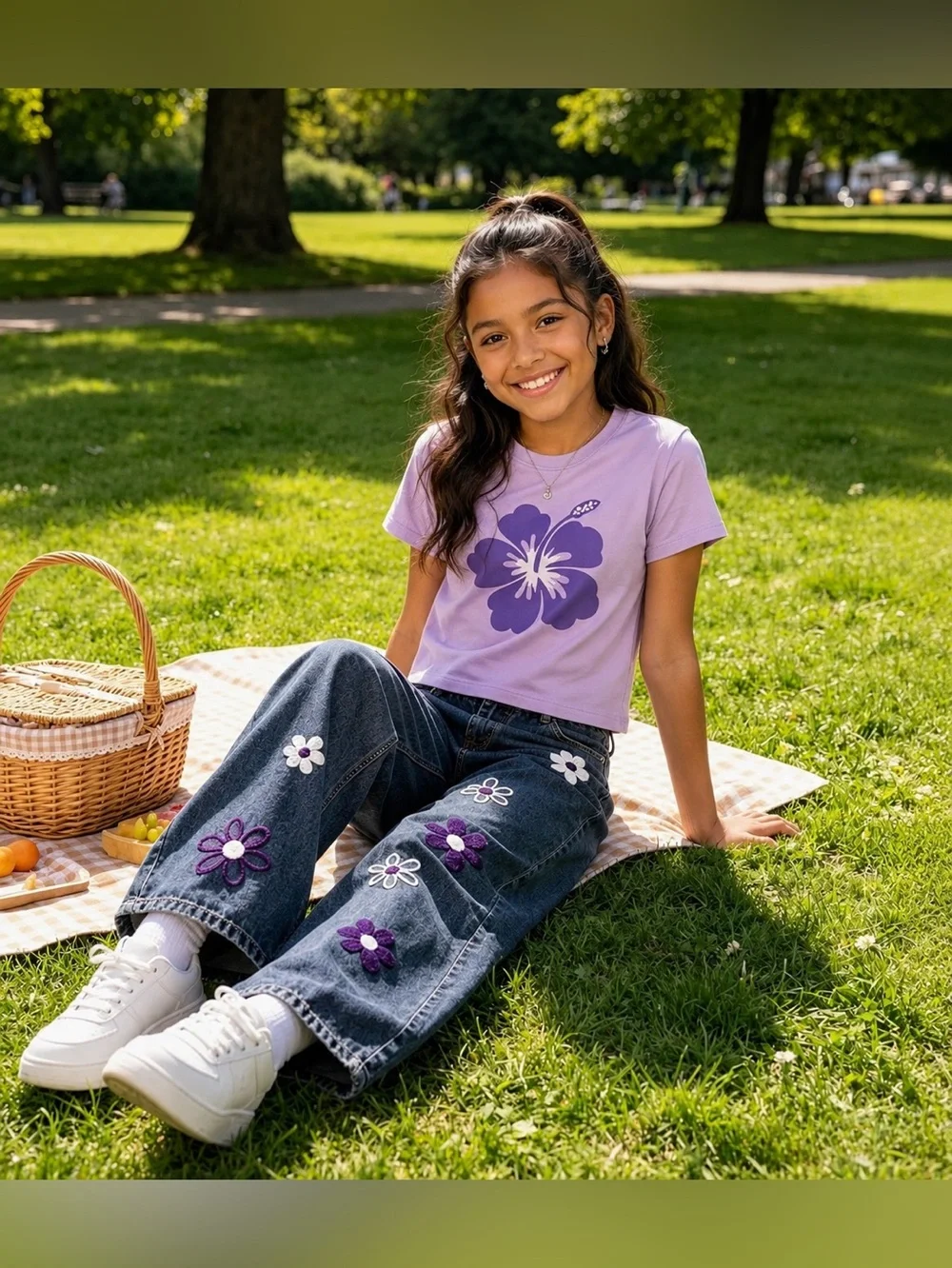 Girls 2 Piece purple Flower Outfit: 9-10 Yrs.